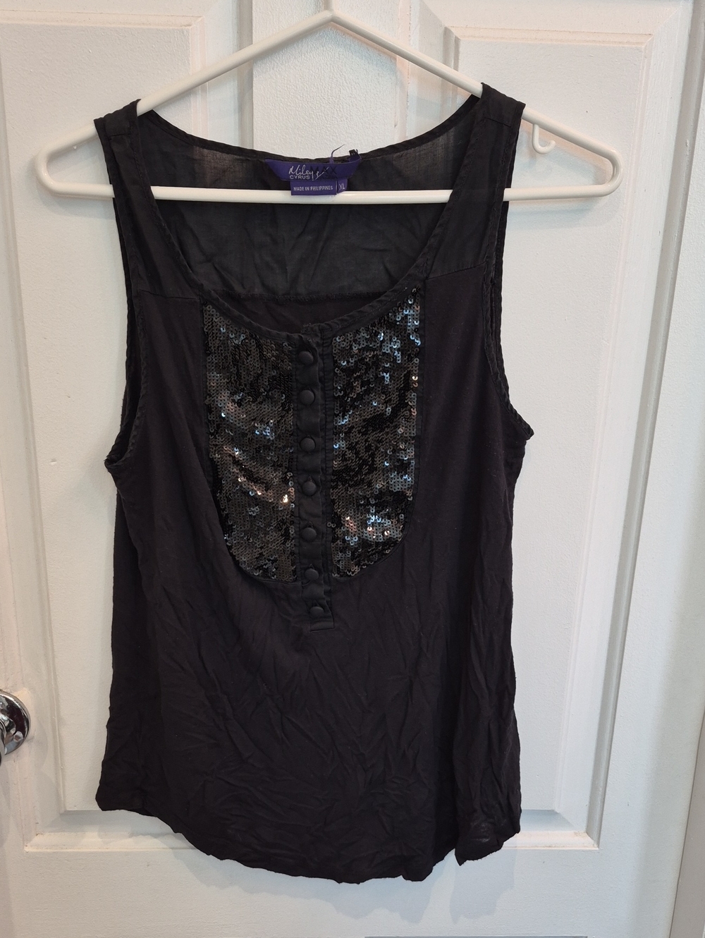 Miley Cyrus & Max Azria Black Sequin Front Sleeveless Tank